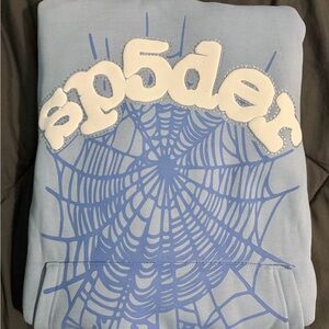 Blue Hoodie with Spider Web Design